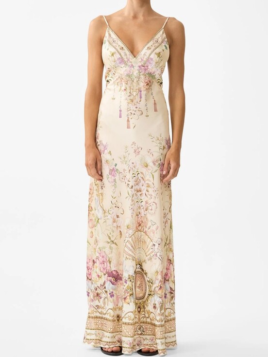 Camilla Dresses & Skirts - Camilla v neck full length bias slip dress In Adorned in aranjuez